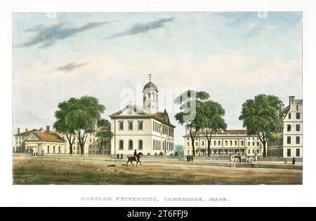 Alte Ansicht der Harvard University, Cambridge, Massachusetts. Von D.A. Jackson, Cambridge, 1828 Stockfoto