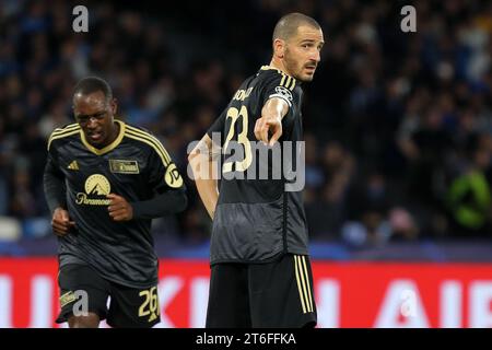 Leonardo Bonucci vom FC Union Berlin Gesten während der UEFA Champions Leaguematch zwischen dem SSC Napoli und dem FC Union Berlin im Stadio Maradona am 9. November 2023 in Neapel. Stockfoto