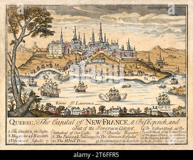 Alte Sicht auf Quebec, die Hauptstadt von Neufrankreich. Von Fer und Chéreau, publ. Im Jahr 1759 Stockfoto