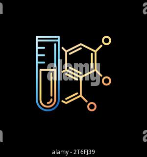 Reagenzglas und chemisches Formel Vektoranalysekonzept lineares, farbenfrohes Symbol auf dunklem Hintergrund Stock Vektor