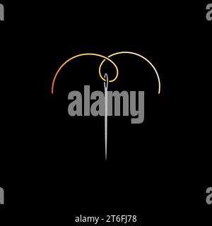 Nähnadel mit gelbem Fadenvektor-Symbol oder Logo-Element Stock Vektor