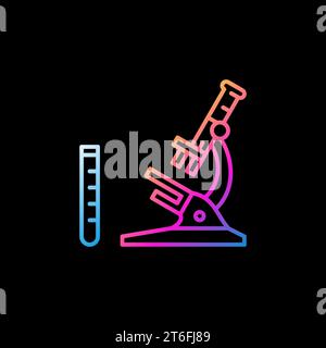 Mikroskop mit Teströhrchen-Vektorkonzept buntes Liniensymbol auf dunklem Hintergrund Stock Vektor