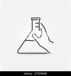 Hand halten Chemical Flask Vector Concept Symbol oder Zeichen im Umrissstil Stock Vektor