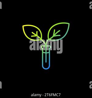 Chemie-Teströhrchen und Pflanze mit Blättern Vektor Chemie Konzept Linie Buntes Symbol auf dunklem Hintergrund Stock Vektor