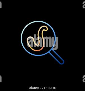 Vergrößerungsglas mit Helminthen-Vektorkonzept modernes lineares Symbol auf dunklem Hintergrund Stock Vektor