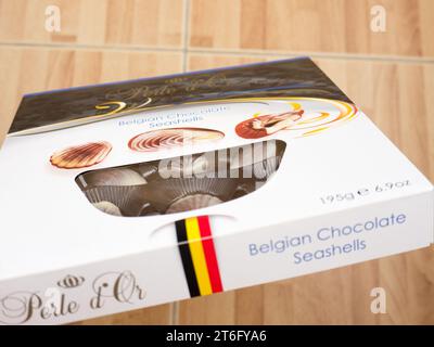 Belgische Schokolade Muscheln der Belgischen Chocolate Group. Stockfoto
