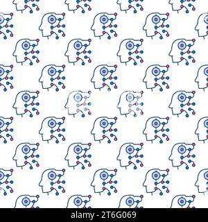 AI Technology Head Vector Konzept farbiges nahtloses Muster Stock Vektor