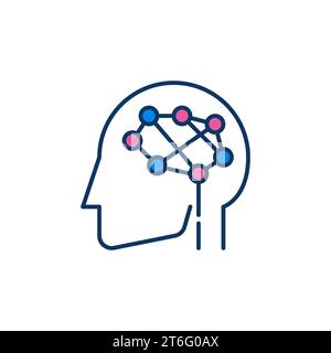 Digitales Gehirn im Vektorkonzept des menschlichen Kopfes farbiges Symbol oder Symbol Stock Vektor