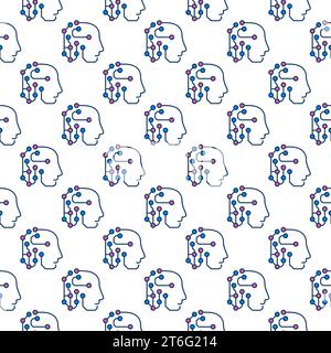 Roboterkopf mit Schaltungen Vektor KI Konzept farbiges nahtloses Muster Stock Vektor