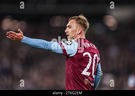 London, Großbritannien. November 2023. Jarrod Bowen von West Ham United während des Spiels West Ham United FC gegen Olympiakos FC UEFA Europa League Group A im London Stadium, London, England, Vereinigtes Königreich am 9. November 2023 Credit: Every Second Media/Alamy Live News Stockfoto