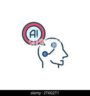 KI-Sprechblase und Kopfvektor Künstliche Intelligenz Kopfkonzept farbiges Symbol oder Symbol Stock Vektor