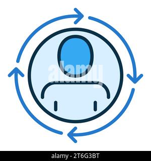 Pfeile und Kreis mit man-Vektor Konzept blaues Symbol oder Symbol Stock Vektor