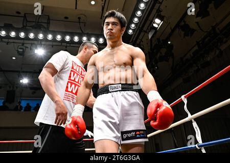 Tokio, Japan. November 2023. Eigoro Akai vor dem Finale des East Japan Rookie of the Year Tournament im Mittelgewicht 2023 in der Korakuen Hall in Tokio, Japan, 3. November 2023. Quelle: Hiroaki Finito Yamaguchi/AFLO/Alamy Live News Stockfoto