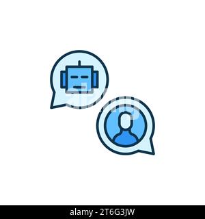 Mann und Chatbot in Sprechblasen Vektor sprechendes Konzept farbiges Symbol oder Symbol Stock Vektor