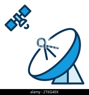 Satelliten- und Parabolantenne Dish Vector Konzept blaues Symbol oder Schild Stock Vektor