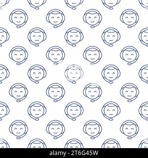 Chat Bot Head mit Headset-Vektor-Konzept lineares nahtloses Muster Stock Vektor