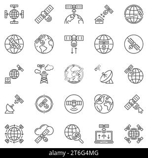 Satelliteninternet Access – Kontursymbole – Sammlung von Satellitenbreitband-Konzepten für Vektorlinien Stock Vektor