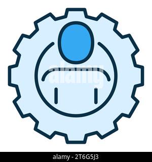 Zahnrad mit blauem Symbol oder Design-Element des man-Vektorkonzepts Stock Vektor