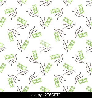 Geld- und Handvektor-Bribery-Konzept umreißen nahtloses Muster Stock Vektor