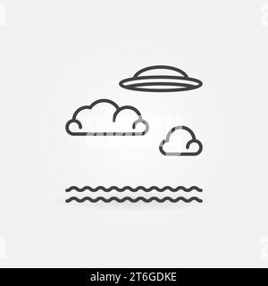UFO Fliegende Untertasse über Meer Vektor Konzept Symbol oder Symbol im Umrissstil Stock Vektor