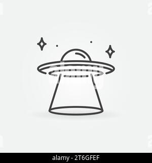 Flying Disc Vector UFO Concept Symbol oder Zeichen in dünner Linie Stock Vektor