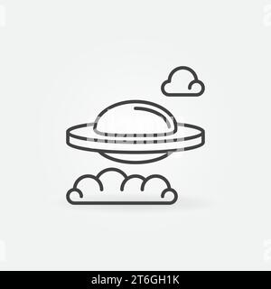 Fliegende Untertasse in Wolken Vektorkonzept lineares Symbol oder Symbol Stock Vektor