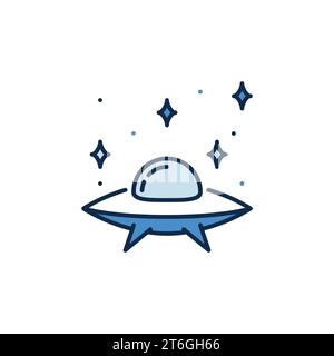 Fliegende Scheibe im Weltraum mit Sternen-Vektor-UFO und Alien Life Concept farbiges Symbol oder Logo-Element Stock Vektor