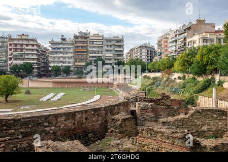 Ruinen des Forums aus der römischen Zeit in Thessaloniki, Griechenland Stockfoto