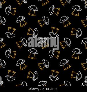 Fliegende Scheibe Vektor UFO Konzept nahtloser Hintergrund oder Muster in dünner Linie Stil Stock Vektor