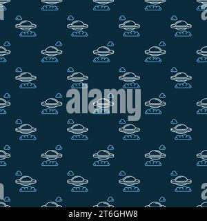 Fliegende Untertasse in Wolken Vektorkonzept lineares modernes nahtloses Muster Stock Vektor