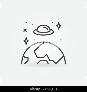 UFO in Raum und Erde Vektor Extraterrestrisches Lebenskonzept dünne Linie Symbol oder Symbol Stock Vektor