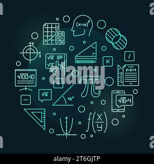 Ich liebe Mathematik-Vektor-Umrisse rundes farbiges Banner - mathematische runde Konzeptillustration mit dunklem Hintergrund Stock Vektor