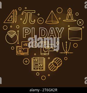 Pi Day mathematische Konstante Konzept Vektor Umriss Herz geformte goldene Banner - feiern Mathematik Illustration mit dunklem Hintergrund Stock Vektor