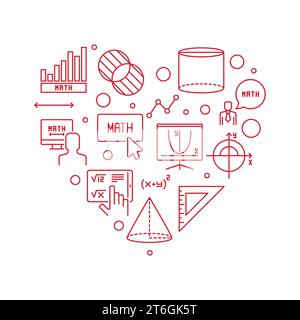 Lernmathematik Vektor-Umriss rotes herzförmiges Banner. Mathematische Konzeptdarstellung Stock Vektor
