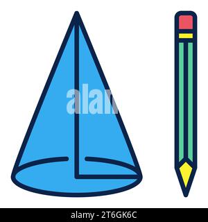 Kegel mit Bleistiftvektorkonzept farbiges Symbol oder Zeichen Stock Vektor