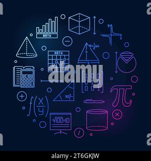 Ich liebe Mathematik-Vektor-Umrisse rundes farbiges Banner - mathematische Konzeptillustration mit dunklem Hintergrund Stock Vektor