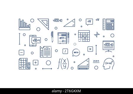 Dünnes Banner für Algebra Learning-Vektor. Science and Math Concept Illustration im Umrissstil Stock Vektor