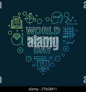 World Maths Day Konzept Vektor-Umriss herzförmiges farbiges Banner - mathematische Illustration mit dunklem Hintergrund Stock Vektor