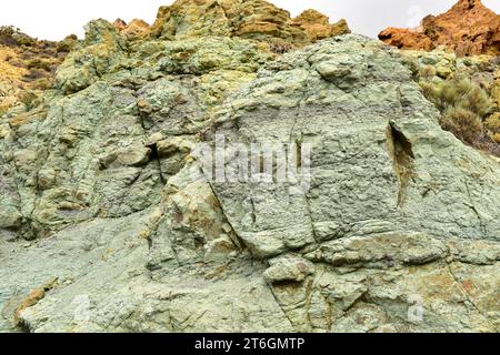 Los Azulejos, hydrothermale Alteration vulkanischer Gesteine mit Vorhandensein von Illit-, Smektit- und Zeolithmineralen. Nationalpark Cañadas del Teide, Tener Stockfoto