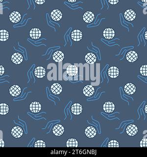 Hand halten Globe Vektor Konzept farbiges nahtloses Muster Stock Vektor