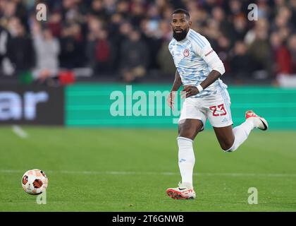 London, Großbritannien. November 2023. Rodinei von Olympiakos während des Spiels der UEFA Europa League im Londoner Stadion. Der Bildnachweis sollte lauten: Paul Terry/Sportimage Credit: Sportimage Ltd/Alamy Live News Stockfoto