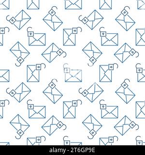 Umschlag mit offenem Vorhängeschloss-Vektor-E-Mail-Sicherheitskonzept nahtloses Muster in dünner Linie Stock Vektor