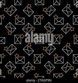 Umschlag mit Sternvektor E-Mail Lieblingsmodell dünne Linie dunkles nahtloses Muster Stock Vektor