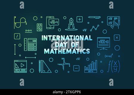Internationaler Tag der Mathematik Vektor-Umriss horizontales buntes Banner. IDM-Konzeptabbildung mit dunklem Hintergrund Stock Vektor