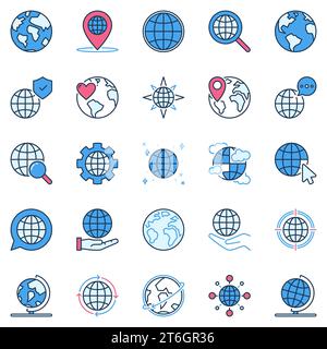Globus und Erde farbige Symbole gesetzt. Planet and Map Concept Vector Modern Signs Kollektion Stock Vektor