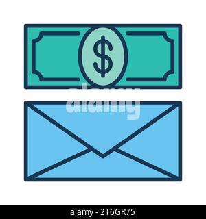 Umschlag und Dollar Banknotenvektor Korruptionskonzept farbiges Symbol oder Designelement Stock Vektor