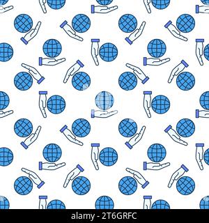 Hand mit Globe Vektor Konzept farbiges nahtloses Muster Stock Vektor