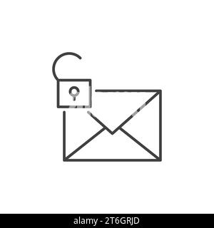 Umschlag mit dem Symbol „Open Vorhängeschloss Vector Email Security Concept“ (Vektor öffnen) oder Unterschrift in dünner Linie Stock Vektor