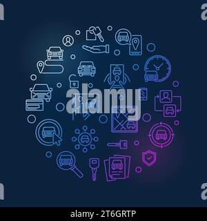 Carsharing Konzept runde Linie bunte Illustration - Car Sharing Konzept Vektor kreative Banner auf dunklem Hintergrund Stock Vektor