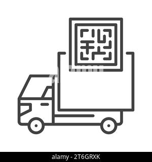 QR-Code und Delivery Truck Vector Concept dünne Linie Symbol oder Symbol Stock Vektor